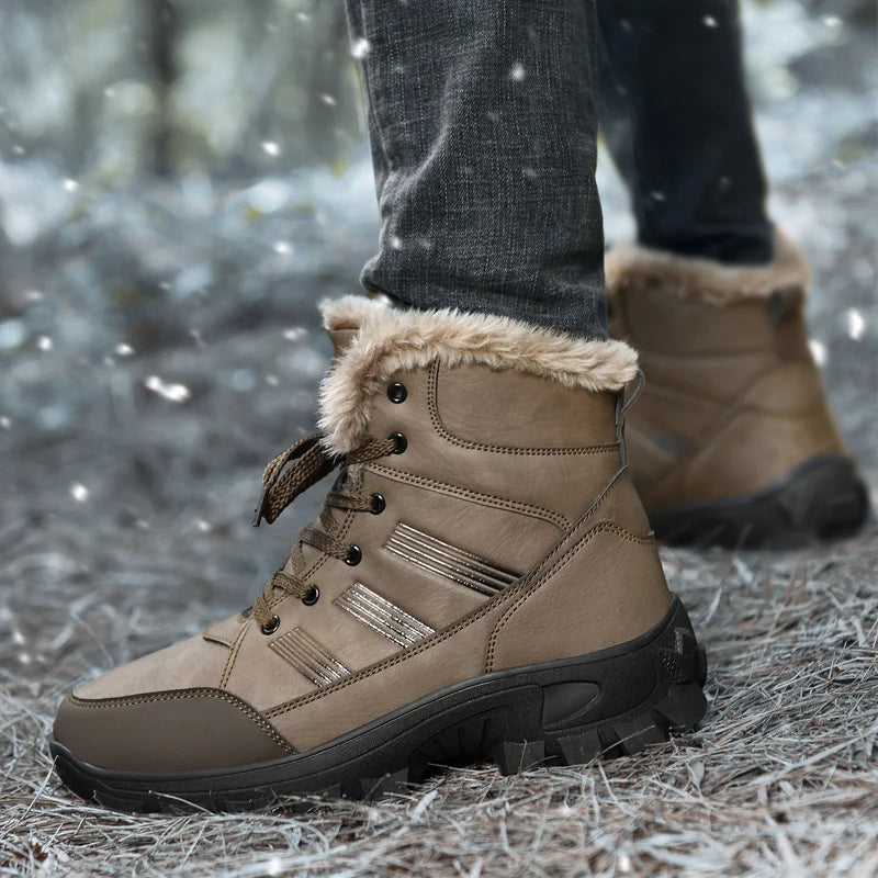 Load image into Gallery viewer, HIKEUP Winter Boots Men Cotton Shoes High Top Snow Boots Outdoor Hiking Shoes Men Waterproof Combat Military Boots Plus Size
