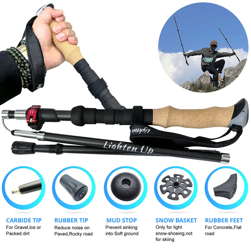 Load image into Gallery viewer, Lighten Up Carbon Fibre Trekking Poles | EVA Cork Adjustable Walking Sticks Ultralight

