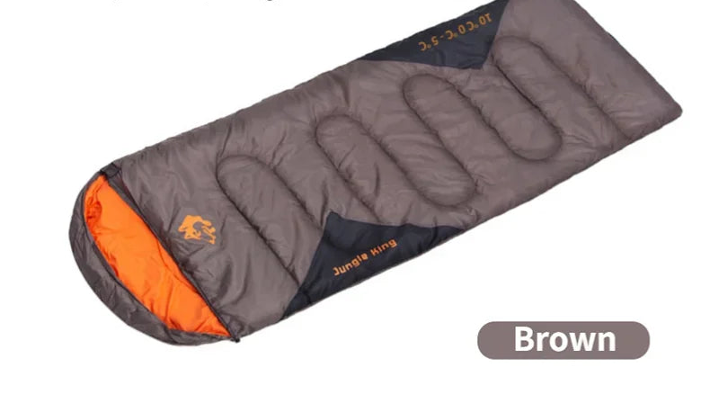 Load image into Gallery viewer, Brown sleeping bag with product details on a white background

