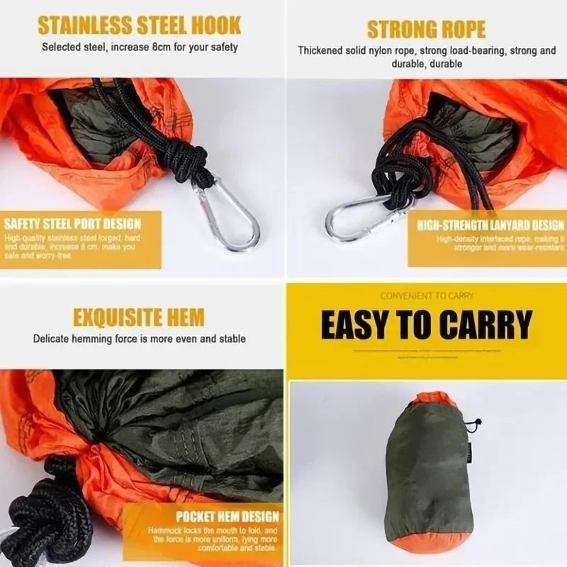 Load image into Gallery viewer, Double-Person Anti-Rollover Nylon Hammock – Lightweight Parachute Fabric Swing for Camping &amp; Outdoor Use
