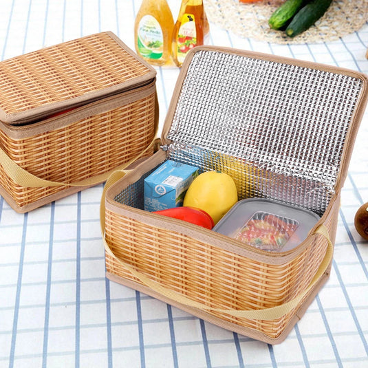 Thermal Wicker-Style Picnic Bag – Insulated Lunch Basket for Outdoor Use