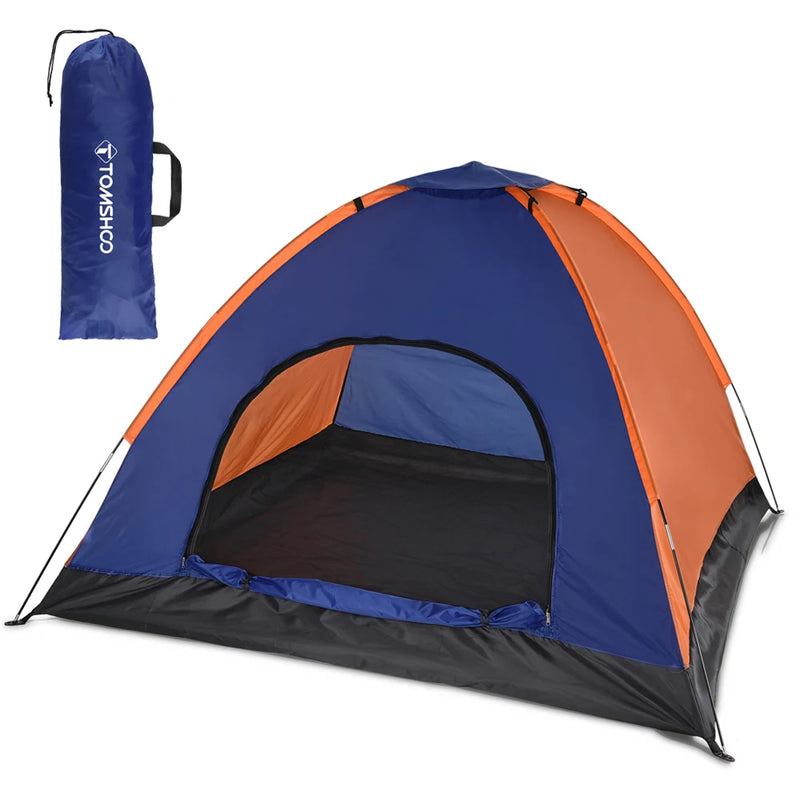 Load image into Gallery viewer, Blue and orange tent with a carrying bag on a white background
