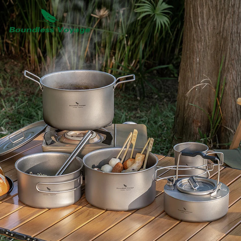 Load image into Gallery viewer, Boundless Voyage Lightweight Titanium Pot | Outdoor Portable Cooking Set Backpacking Pot
