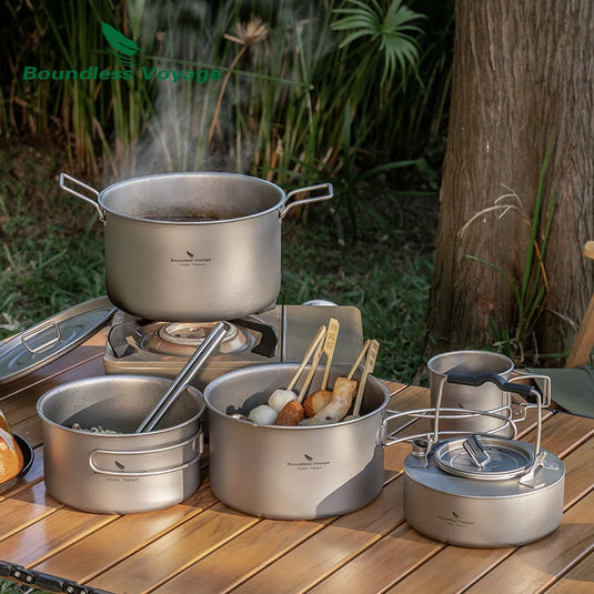 Boundless Voyage Lightweight Titanium Pot | Outdoor Portable Cooking Set Backpacking Pot