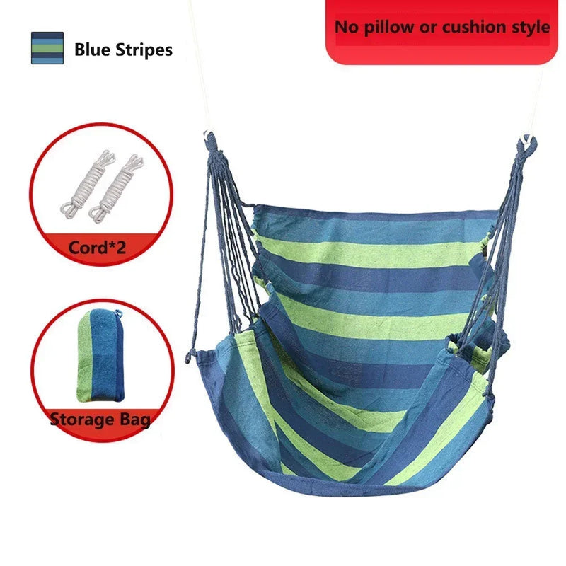 Load image into Gallery viewer, Heavy-Duty Canvas Hammock Chair – 200KG Capacity, Striped Design, with Storage Bag
