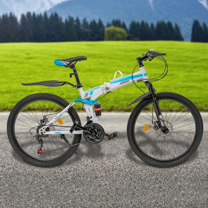 Load image into Gallery viewer, 26&quot; Folding Mountain Bike – 21-Speed MTB for Men | Lightweight Aluminum Frame, Dual Disc Brakes, Shock-Absorbing Fork
