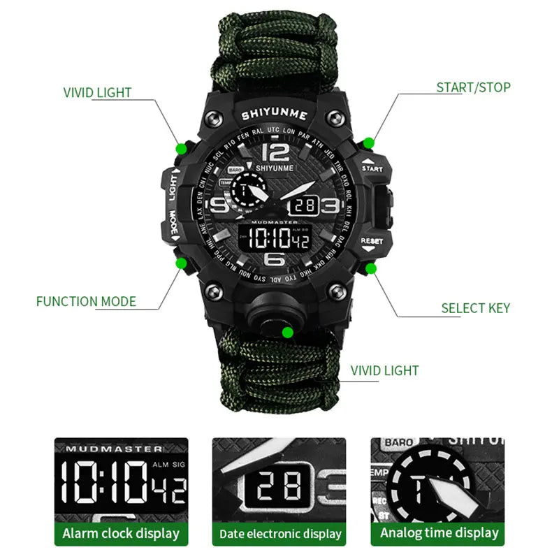 Load image into Gallery viewer, Outdoor Survival Watch Multifunctional Waterproof Military Tactical Paracord Watch Bracelet Camping Hiking Emergency Gear
