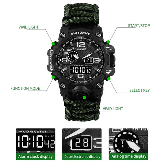 Outdoor Survival Watch Multifunctional Waterproof Military Tactical Paracord Watch Bracelet Camping Hiking Emergency Gear