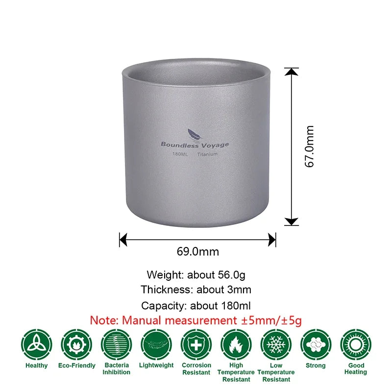 Load image into Gallery viewer, Titanium Double Wall Camp Cup Set | 120ml–450ml Insulated Teacup Coffee Mug | Outdoor Tableware
