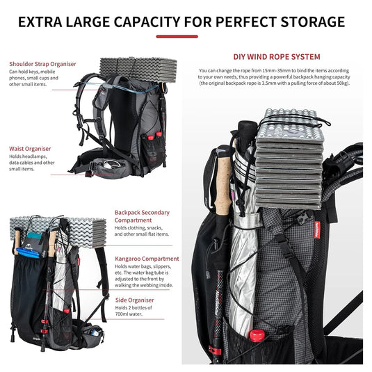 60L Internal Frame Backpack | Rain Cover Hiking Pack | Multi-Day Waterproof Rucksack