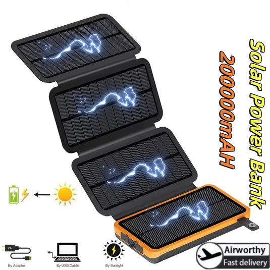 200000mAh Solar Power Bank | Foldable Solar Panel Charger | Portable Outdoor Camping Battery Pack