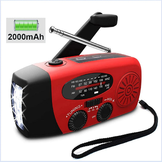 Solar Hand Crank Emergency Radio & Flashlight | 2000mAh AM/FM/NOAA Weather Radio | Camping Light