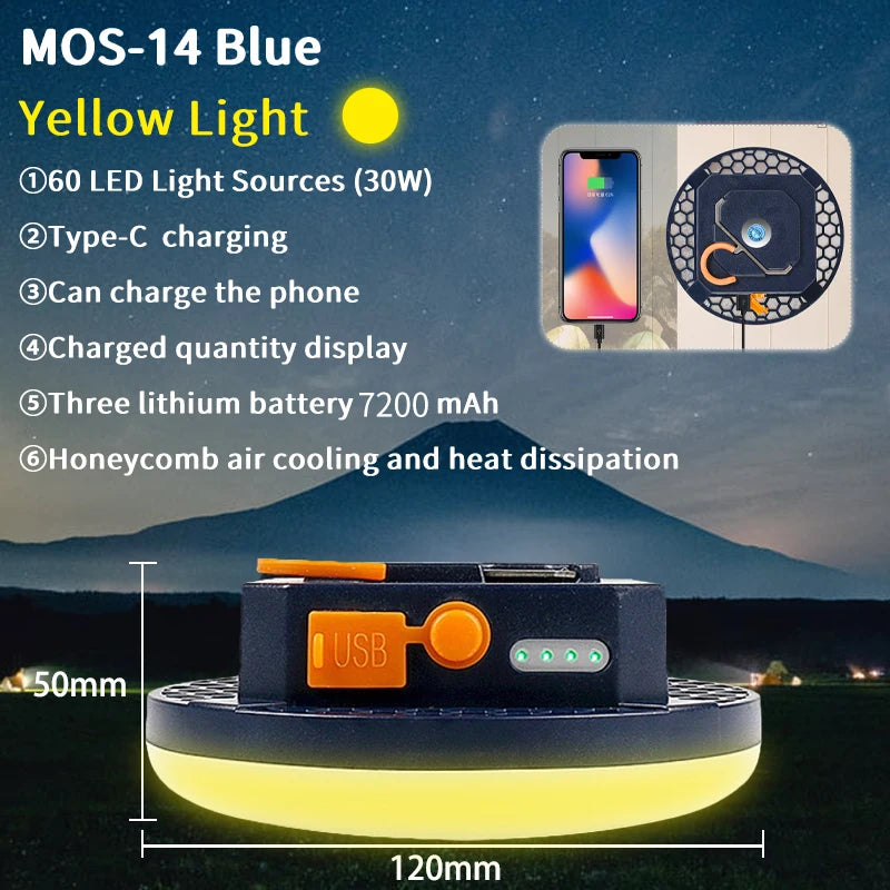 Load image into Gallery viewer, 30W LED Camping Lantern 7200mAh | Rechargeable Portable Tent Light | High-Power Outdoor Lamp
