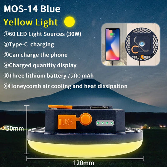 30W LED Camping Lantern 7200mAh | Rechargeable Portable Tent Light | High-Power Outdoor Lamp
