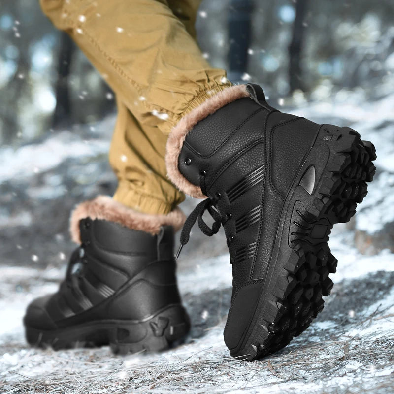 Load image into Gallery viewer, HIKEUP Winter Boots Men Cotton Shoes High Top Snow Boots Outdoor Hiking Shoes Men Waterproof Combat Military Boots Plus Size
