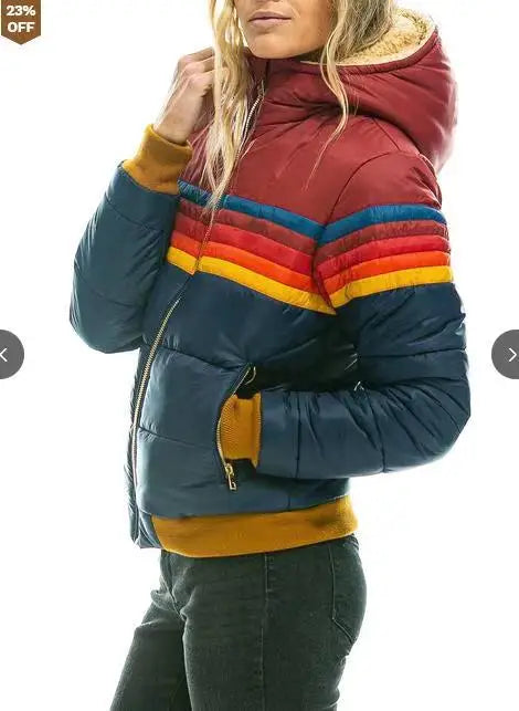 2024 Women's Casual Winter National Aviator Warm Coat Woman Pullover Cotton Clothes Sports For Couples Rainbow Printed