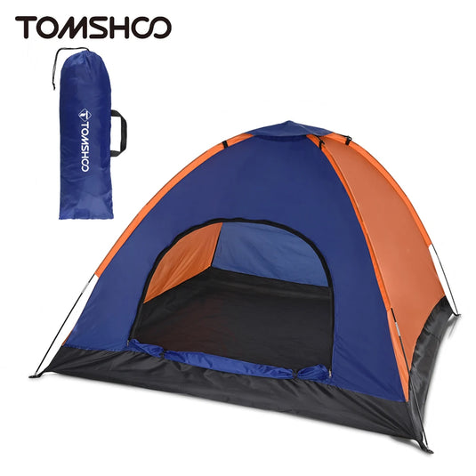 Blue and orange tent with carrying bag on a white background, featuring the TOMSHOO brand.