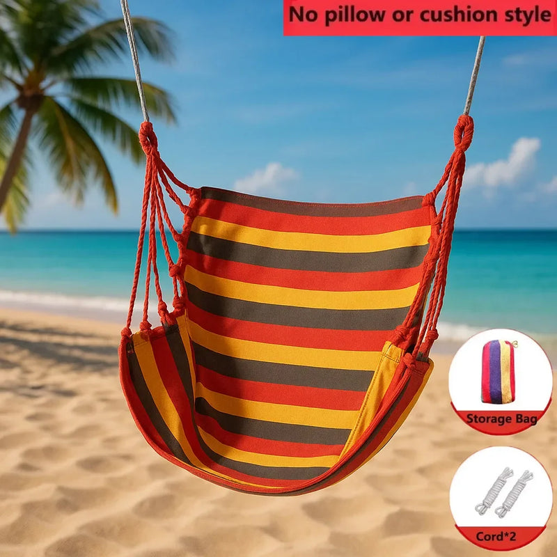 Load image into Gallery viewer, Heavy-Duty Canvas Hammock Chair – 200KG Capacity, Striped Design, with Storage Bag
