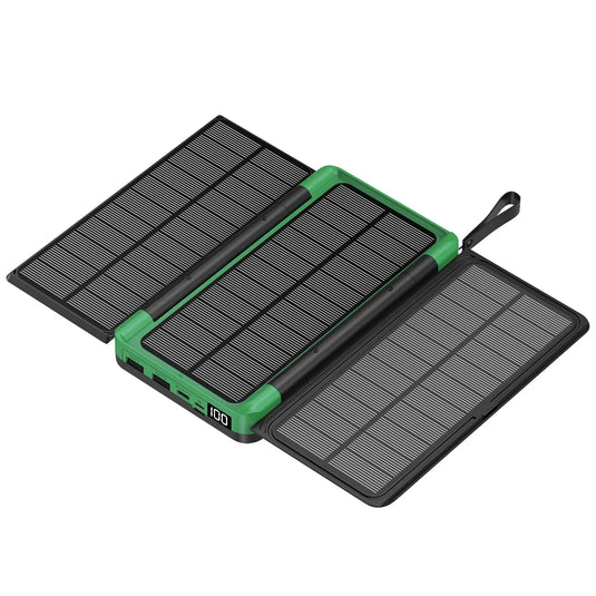 20000mAh Solar Power Bank | Qi Wireless Charger | 3-Panel Folding Powerbank with Flashlight