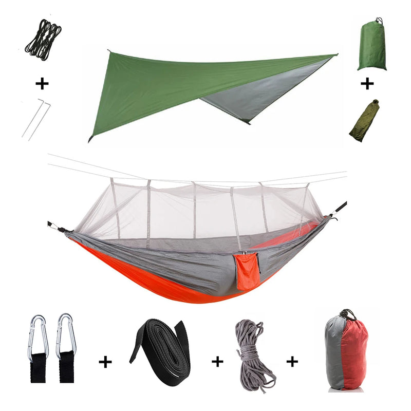 Load image into Gallery viewer, 2-in-1 Hammock with Mosquito Net &amp; Rain Tarp – Portable Survival Shelter for Camping &amp; Outdoor Use
