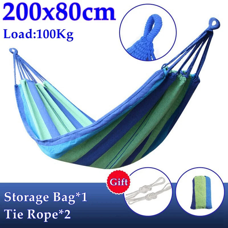 Load image into Gallery viewer, Striped Canvas Hammock for 2 – Thickened, Anti-Rollover, Portable Outdoor Swing
