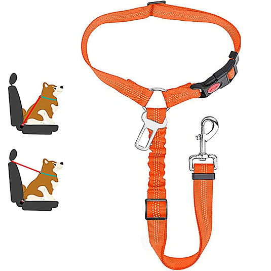 2-in-1 Reflective Pet Harness & Car Seat Belt Shock-Absorbing Travel Leash for Dogs and Cats