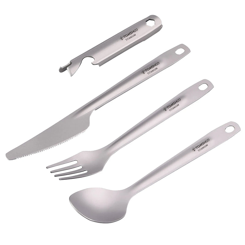 Load image into Gallery viewer, Titanium 4-in-1 Camping Cutlery Set with Multitool Storage Holder | Lightweight Outdoor Flatware
