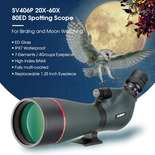 SVBONY  SV406/SV406P ED Spotting Scope 20-60x80/25-75X100/16-48X65 Dual Focus IPX7 Waterproof for BirdWatching Archery