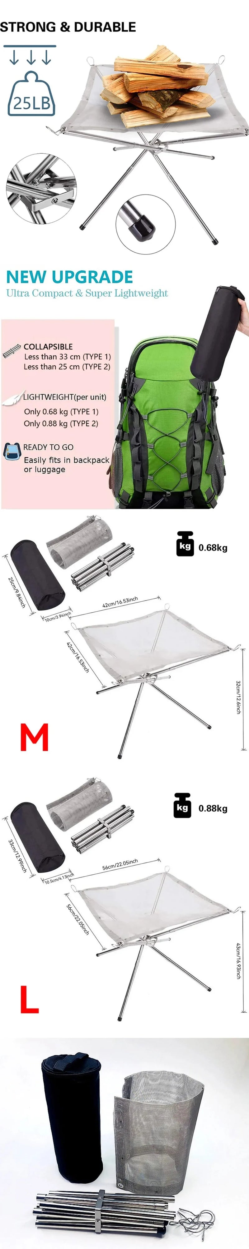 Load image into Gallery viewer, Outdoor Fire Pit Burning Rack Camping Stainless Steel Mesh Fireplace Foldable Stove BBQ Grill Patio with Replace Grilled Net
