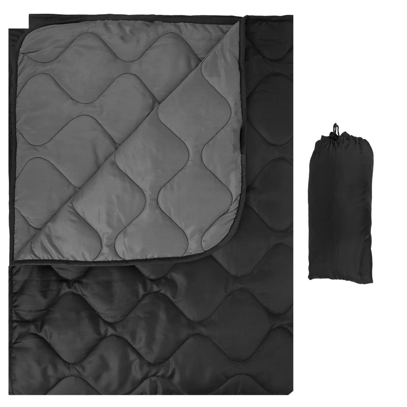 Load image into Gallery viewer, Black quilted blanket with a folded black bag on a white background
