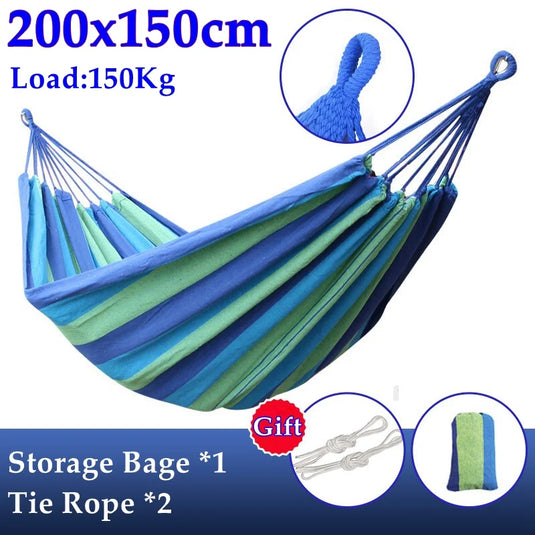 Striped Canvas Hammock for 2 – Thickened, Anti-Rollover, Portable Outdoor Swing