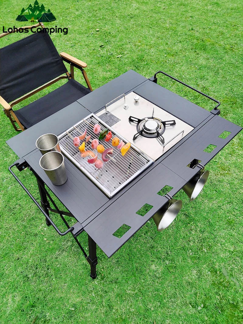 Load image into Gallery viewer, Lightweight IGT Camping Table | Folding Brazier BBQ Burner Table | Adjustable Leg Outdoor Desk
