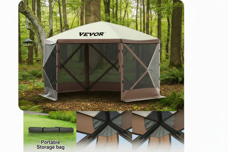 Load image into Gallery viewer, Outdoor canopy tent with Vevor branding, surrounded by trees and grass, with text highlighting features.
