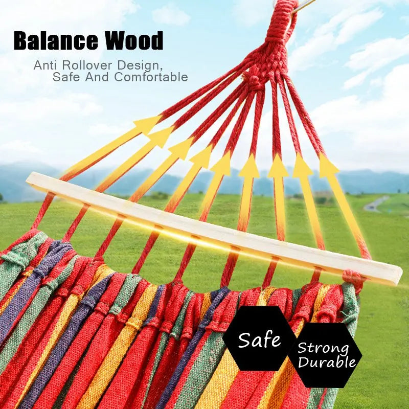Load image into Gallery viewer, Striped Canvas Hammock for 2 – Thickened, Anti-Rollover, Portable Outdoor Swing

