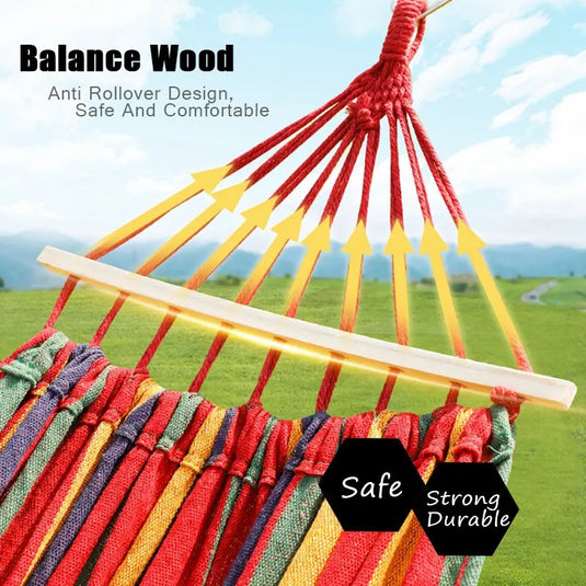 Striped Canvas Hammock for 2 – Thickened, Anti-Rollover, Portable Outdoor Swing