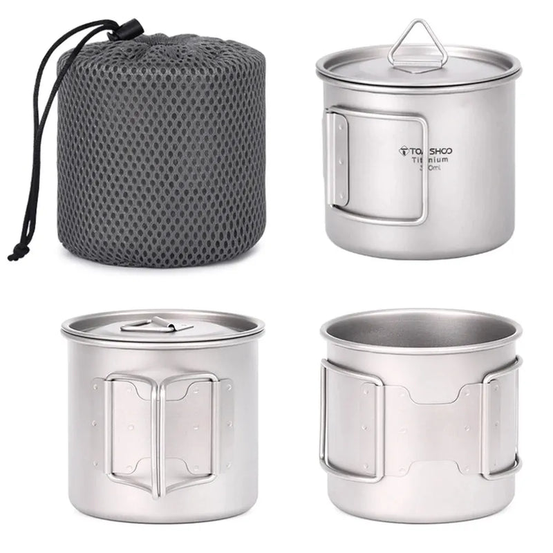 Load image into Gallery viewer, Titanium Camping Cup Mug Set | 450ml &amp; 750ml Ultralight Outdoor Cup | Foldable Handle Camp Mug
