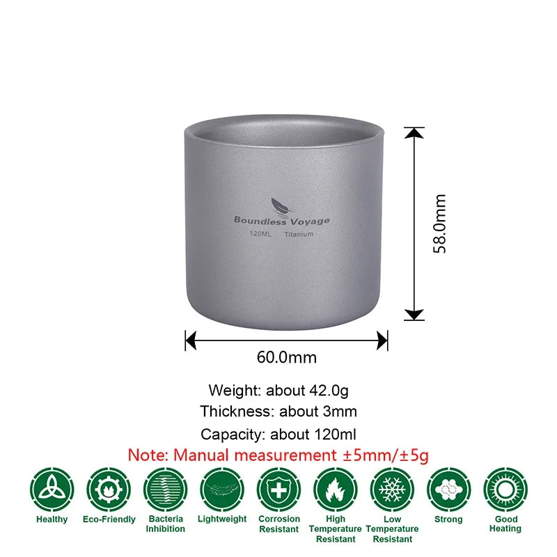 Load image into Gallery viewer, Titanium Double Wall Camp Cup Set | 120ml–450ml Insulated Teacup Coffee Mug | Outdoor Tableware
