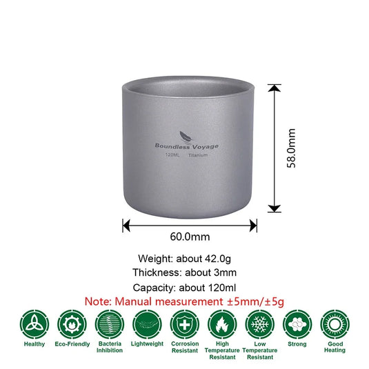 Titanium Double Wall Camp Cup Set | 120ml–450ml Insulated Teacup Coffee Mug | Outdoor Tableware