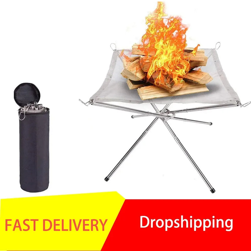 Load image into Gallery viewer, Outdoor Fire Pit Burning Rack Camping Stainless Steel Mesh Fireplace Foldable Stove BBQ Grill Patio with Replace Grilled Net
