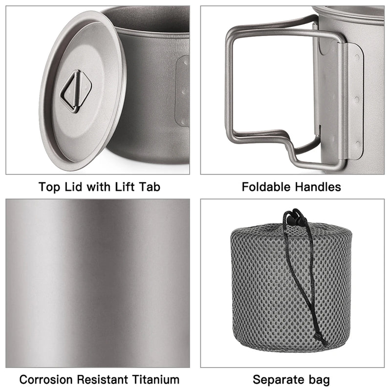 Load image into Gallery viewer, Ultralight Titanium Camp Mug | 300ml–750ml Foldable Handle Cup | Outdoor Camping Picnic Drinkware
