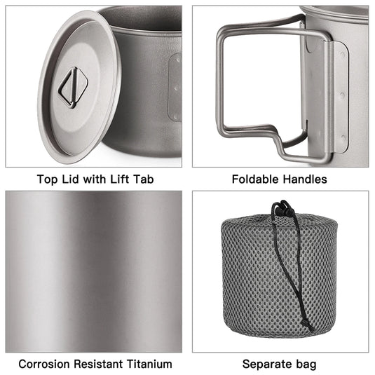 Ultralight Titanium Camp Mug | 300ml–750ml Foldable Handle Cup | Outdoor Camping Picnic Drinkware