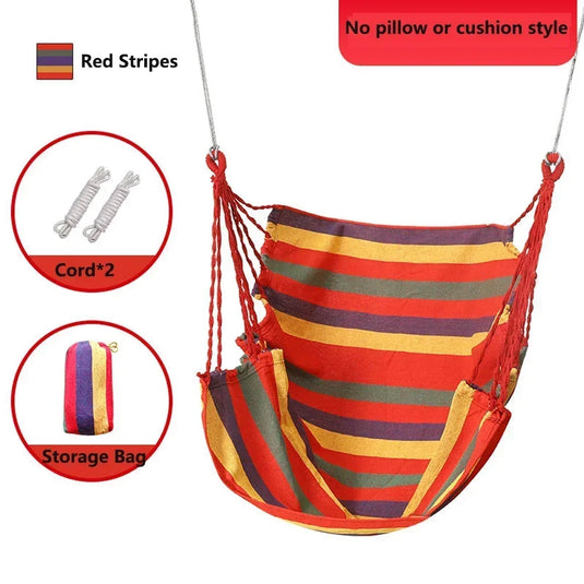 Heavy-Duty Canvas Hammock Chair – 200KG Capacity, Striped Design, with Storage Bag