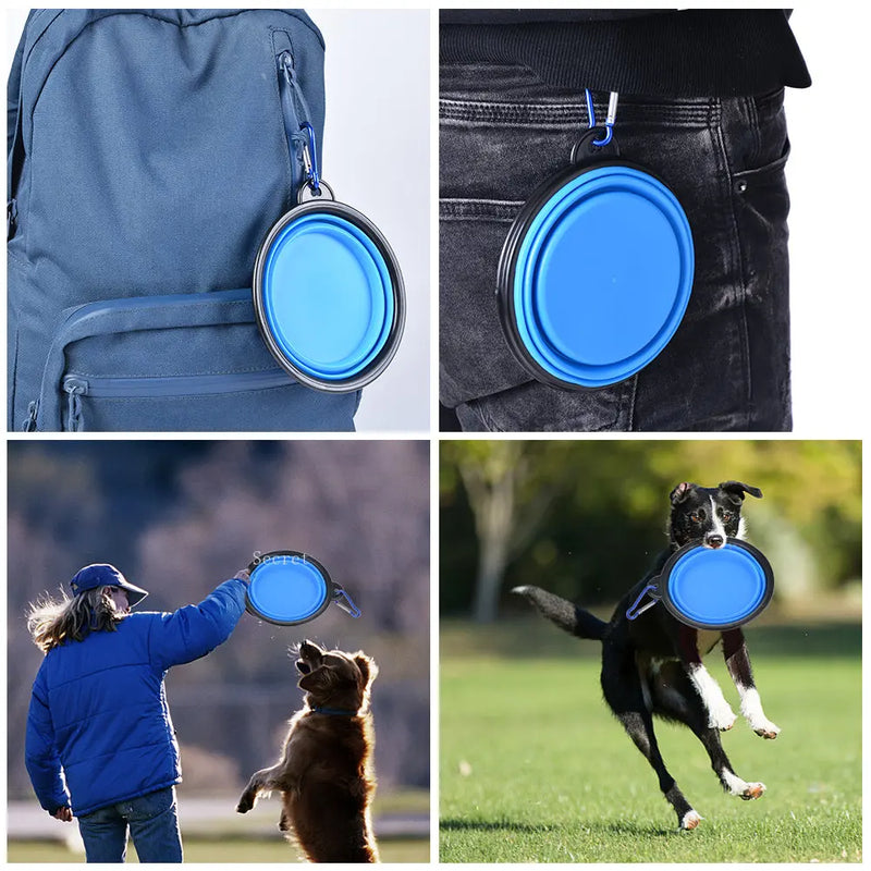 Load image into Gallery viewer, Collapsible Pet Silicone Dog Food Water Bowl Outdoor Camping Travel Portable Folding  Supplies   Dishes with Carabiner
