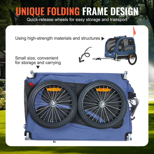 100 lb Pet Bike Trailer Foldable Bicycle Carrier for Dogs with Coupler, Reflectors & Safety Flag