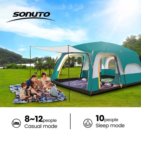 10-Person Waterproof Family Camping Tent – Instant Setup with Dual Bedrooms & Living Room