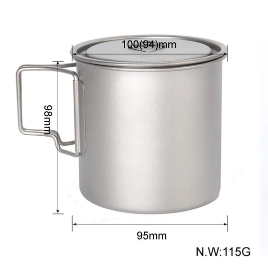 Titanium Camping Cup Pot | 450ml 550ml 650ml 750ml | Ultralight Folding Handle Ti Cook Cup