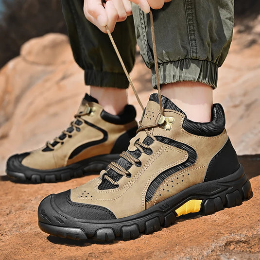 HIKEUP Men Casual Shoes High-top Breathable Sneakers New Fashion Comfortable Hiking Shoes Handmade Shoes Men Shoes