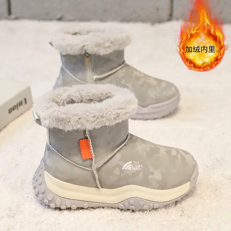 Load image into Gallery viewer, Furry Children Snow Boots Fashion Camouflage Girl Boy Velvet Thickened Non-slip Wear-resistant Elastic Comfort Child Cotton Shoe
