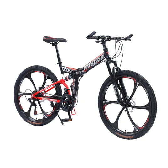 Gear-Shifting Folding Mountain Bike – 26-Inch, 24-Speed, Soft-Tail Carbon Steel Frame