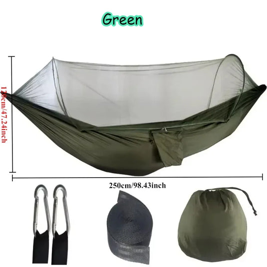 250×120cm Camping Hammock with Mosquito Net – Lightweight, Breathable, and Insect-Proof Parachute Fabric Hammock